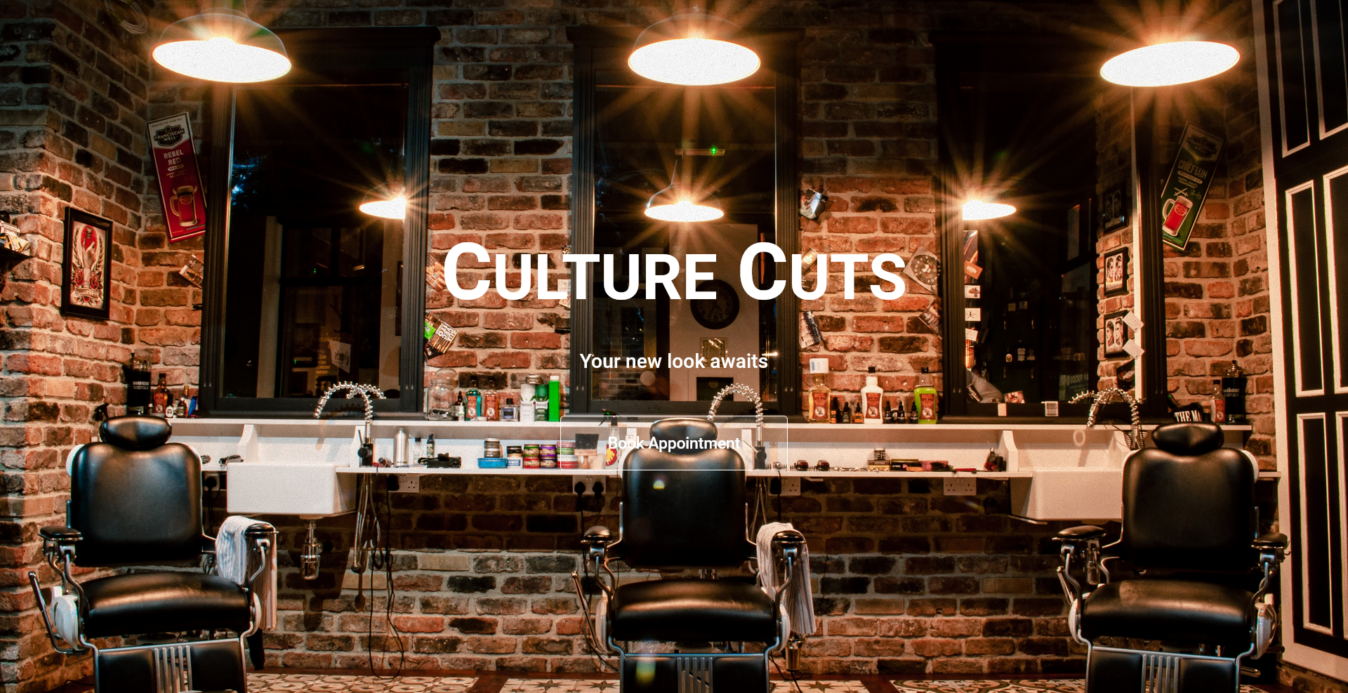 Culture Cuts barbershop with brick walls and about black leather barber chairs